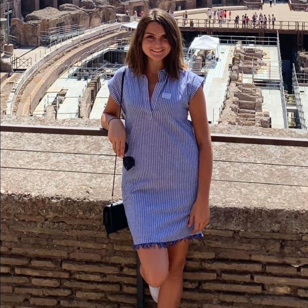 Blue and white striped collared dress